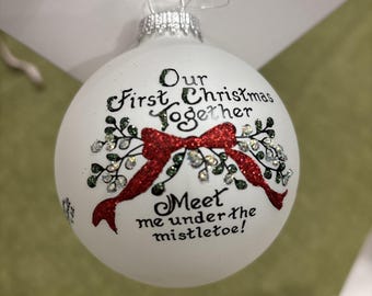 VTG Heart Gifts by Teresa 1st Christmas Mistletoe Ornament USA Made Glass New