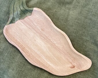 VTG Clay Art Wooden Platter Shape of Pepper Dated 1998 Veggie Platter Appetizer