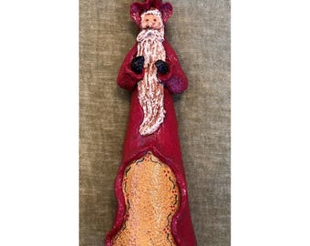 VTG Folk Art Primitive Painted Long Beard Santa Father Christmas Resin Figurine