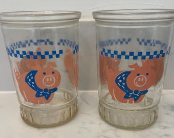 Vintage Bama Jelly Juice Glasses with Little Pigs, set of 2