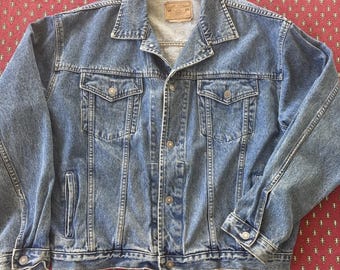 VTG 1990s GAP Trucker Jean Jacket Mens Extra Large Blue Washed Distressed Denim