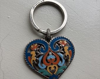 Brighton Handbag Charm Key Fob Ring Colorful Heart Filigree Tiny Rhinestones