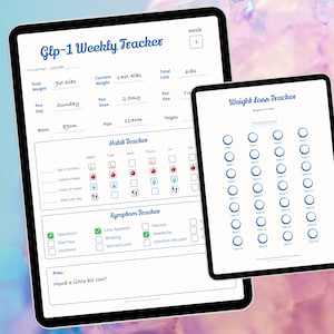 GLP-1 Weight Loss Tracker | GLP-1 Symptom Tracker | Habit Tracker | Fillable PDF | Blue | Weight Loss Journey