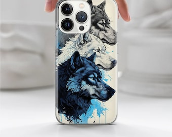 Blue Watercolor Wolf Phone Case Wolves Cover for iPhone 17 Air 16 Pro Max 15 Plus 14 13, Samsung S24 Fe S25 Edge A17 A26 A36 A56, Pixel 10