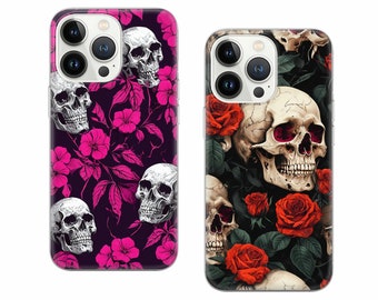 Gothic Red Roses Skull Phone Case for iPhone 17 Air 16 Pro Max 15 Plus 14 13, Samsung S26 S24 Fe S25 Edge A17 A37 A36 A56 A57 A26, Pixel 10a