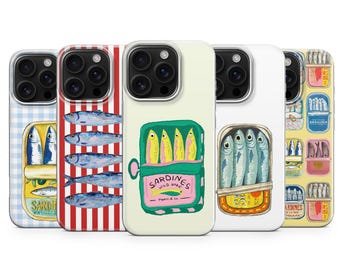 Vintage Tinned Sardines Fish Phone Case for iPhone 17e 16 Pro 15 Plus 14 13, Samsung S26 S24 Fe S25 Edge A17 A37 A36 A56 A57 A26, Pixel 10a