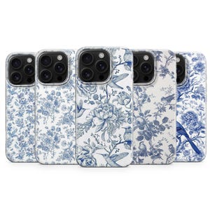 Vintage French Phone Case Blue Toile Cover for iPhone 17 Air 16 Pro Max 15 Plus 14 13, Samsung S24 Fe S25 Edge A17 A16 A26 A36 A56, Pixel 10