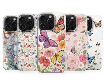 Floral Watercolor Butterfly Phone Case for iPhone 17 Air 16 Pro Max 15 Plus 14 13, Samsung S26 S24 Fe S25 Edge A17 A37 A36 A56 A57, Pixel 10