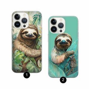 Chill Sloth Tropical Leaves Phone Case for iPhone 17 Air 16 Pro Max 15 Plus 14 13, Samsung S26 S24 Fe S25 Edge A17 A37 A36 A56 A57 Pixel 10a