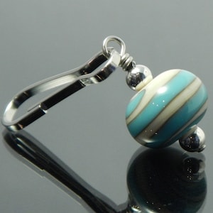 Decorative Zipper Pull for purses, jackets, backpacks and wallets, ivory with turquoise blue swirl, handmade lampwork glass