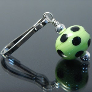 Decorative Zipper Pulls, zipper pulls for purses, purse zipper pull, zipper charm, lampwork, polka dot, lime green with black polka dots