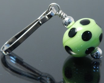 Decorative Zipper Pulls, zipper pulls for purses, purse zipper pull, zipper charm, lampwork, polka dot, lime green with black polka dots