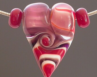 Whimsical Heart Bead, lampwork heart bead, glass heart bead, red, purple, pink, lampwork glass bead, Valentine's Day, focal bead, artisan