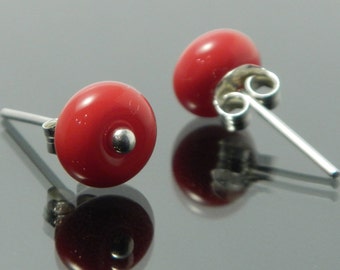 Interchangeable Silver Post Earrings in Red- handmade lampwork glass beads and sterling silver