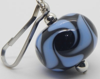 Zipper Pull | Zipper Pull Charm | Zipper Pull for Purse | Twist Design | Black and Periwinkle Blue Purple | Artisan Made Glass Bead