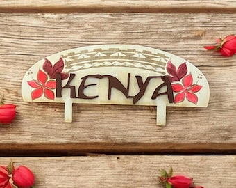 Custom Name Moana Tahiti / Polynesian Inspired Wooden Cake Topper