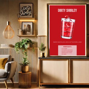 Impresión artística de Dirty Shirley / Póster de cóctel / Letrero de bebida exclusiva para fiesta de bodas / Pared de moda / Minimalista, elegante, sofisticado, retro
