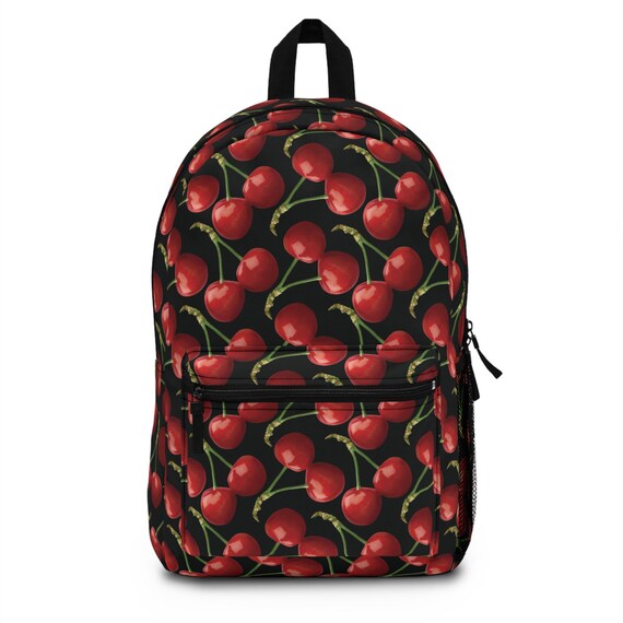Cherry Pattern Black Backpack Amazon.com | GVGOAGL Red Cherry Black School Backpack for  main image 2