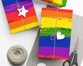 Rainbow Striped Gift Wrap, Vibrant Birthday & Pride Wrapping Paper