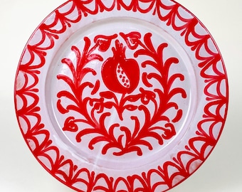 Spanish Fajalauza Serving Platter — Hand Painted Red Pomegranate wall plate— 31 cm