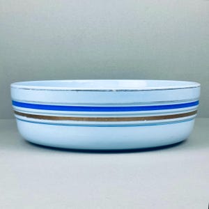 Vintage French Large Mixing Bowl – Blue and Gold Striped Ironstone by Moulin des Loups Orchies – Farmhouse Kitchenware – 1960s – 34cm Wide