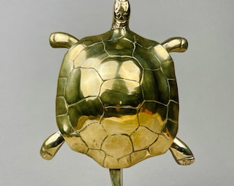 Vintage Bronze Turtle Sculpture – French Mid-Century Animal Figurine Decorative Object – 22.5cm Long