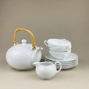Vintage Porcelain Tea Set – Seltmann Weiden Bavaria Teapot & Milk Jug with Limoges France Cups – Mid-20th Century