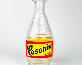 Carafe en verre vintage française CASANIS - Bouteille de liqueur de pastis des années 1960 - Accessoires de bar Bistro - 20 cm de haut