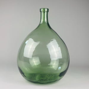 Antique French Green Glass Demijohn – 10L Wine Carboy Bottle – Mid Century Rustic Decor – 38cm Tall