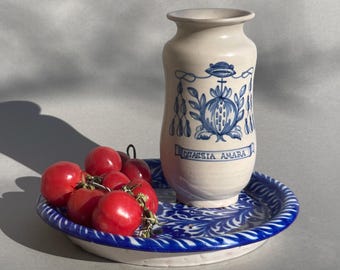 Vintage  Albarello Apothecary Jar – Decorative Ceramic Vase signed Talavera , Spain – 21cm