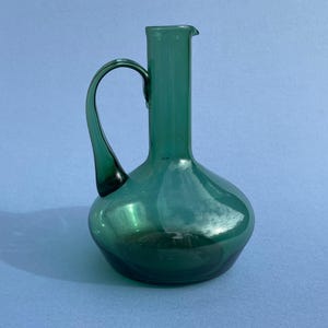 Vintage Green Glass Jug - Hand-Blown Wine or Water Pitcher - 26 cm height - Rustic Provincial Decor