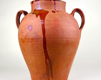 Antique XL Decorative Terracotta Vase — Spanish Pottery Floor Vase — Early 20th Century — 43cm Tall