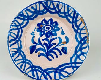 Antique Spanish Fajalauza Lebrillo Bowl – 19th Century Hand Painted Pottery from Granada – 25cm Wide