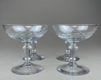 Vintage Franse cocktailglazen – geëtst glas champagnecoupes – Set van 4 modern bargerei uit het midden van de eeuw – 11 cm hoog