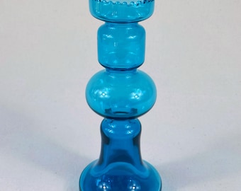 Vintage Italian Decorative Blue Glass Vase – Mid Century Modern Hand Blown Glass – 25cmTall