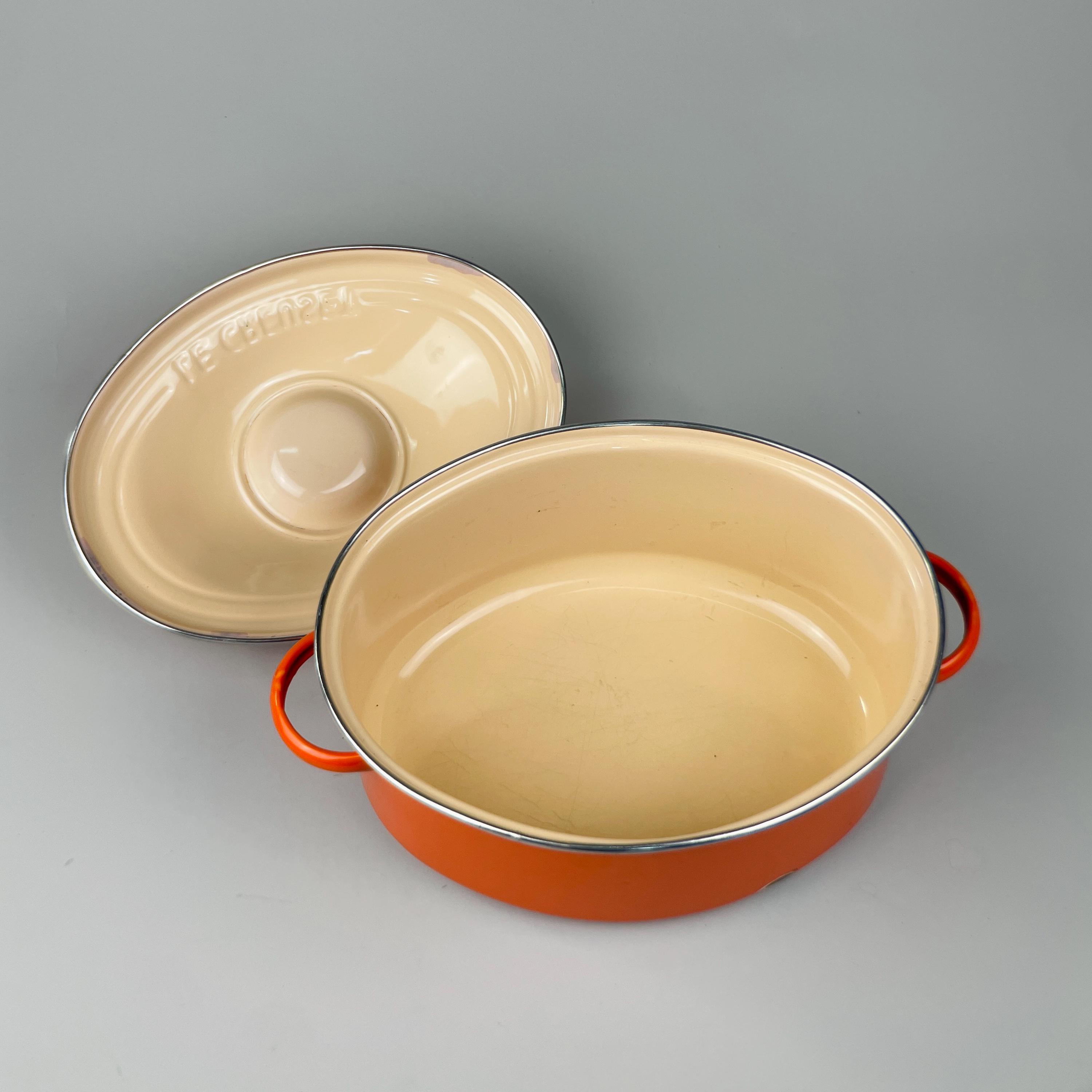 VTG. LE CREUSET MADE IN FRANCE #36 ORANGE OVAL DOUBLE HANDLE BAKER