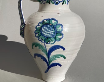 Vintage XL Fajalauza Decorative Vase — Spanish Hand Painted Pottery — Wabi Sabi Decor — 35cm Tall