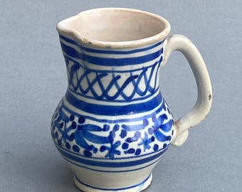 Antigo jarro de cerâmica espanhola Manises – Final do século XIX ao início do século XX, design geométrico - 12 cm de altura