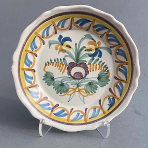 Antique French Normandy Faience Plate – Early 1900s Hand-Painted Floral Design - 23cm