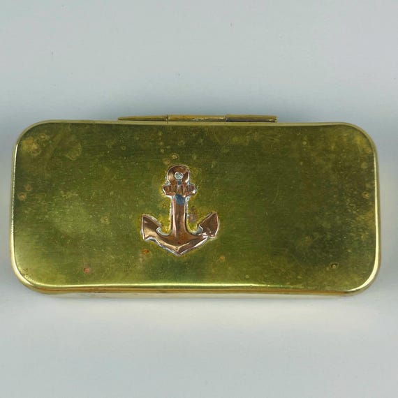 anchor tobacco Vintage French Brass Tobacco Box – Snuff Tin with Copper Anchor – Nautical  Decor – 11cm
