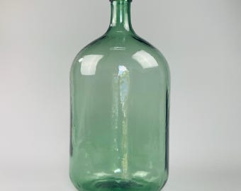 Large Antique French Demijohn – Green Handblown Glass Wine Carboy – 50cm Tall, 15 Liters