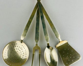 Antique French Bronze Kitchen Utensils – Set of Metal Kitchen tools, Farmhouse Decor – Early 1900s