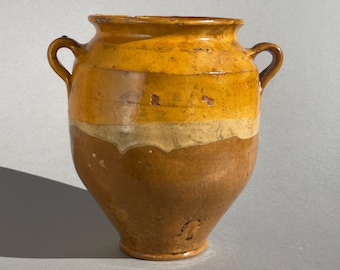 Pote de Confit Francês Antigo – Jarra de Terracota Esmaltada Amarela do Final do Século XIX, Provença - 27 cm