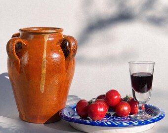 Antique Spanish Terracotta Vase — Decorative Pottery Jar with 4 Handles — Early 20th Century — 25cmTall