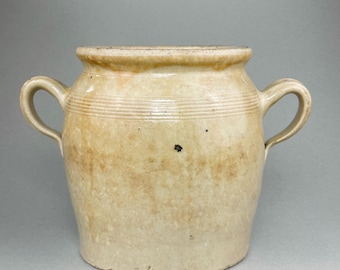 Pote de confit francês antigo – Jarra de grés esmaltado claro – Por volta da década de 1930 – 22 cm de altura