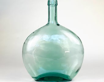Vintage French Green Glass Demijohn Bottle — 1940s Wine Decanter — 29 cm Tall