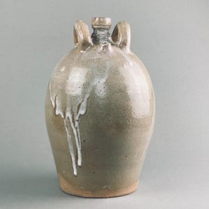 Antique French Glazed Stoneware Jug – Twin Handle Rustic Cruche, Circa 1920s–1940s – 33cm tall