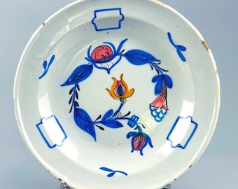 Antique Ceramic Wall Plate Charger— Spanish Manises Hand Painted Floral — 30.8cm