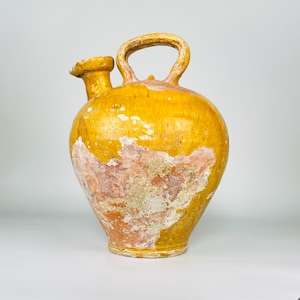 Large 1700s Antique French Yellow Pot— 18th Century Cruche Pottery Water Jug — 38cmTall