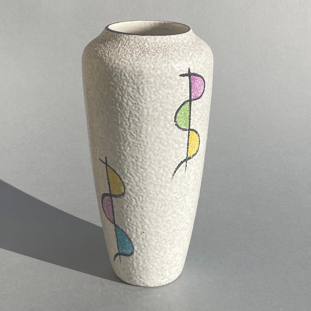 Vintage West German Fat Lava Vase – Hand-painted Textured Ceramic